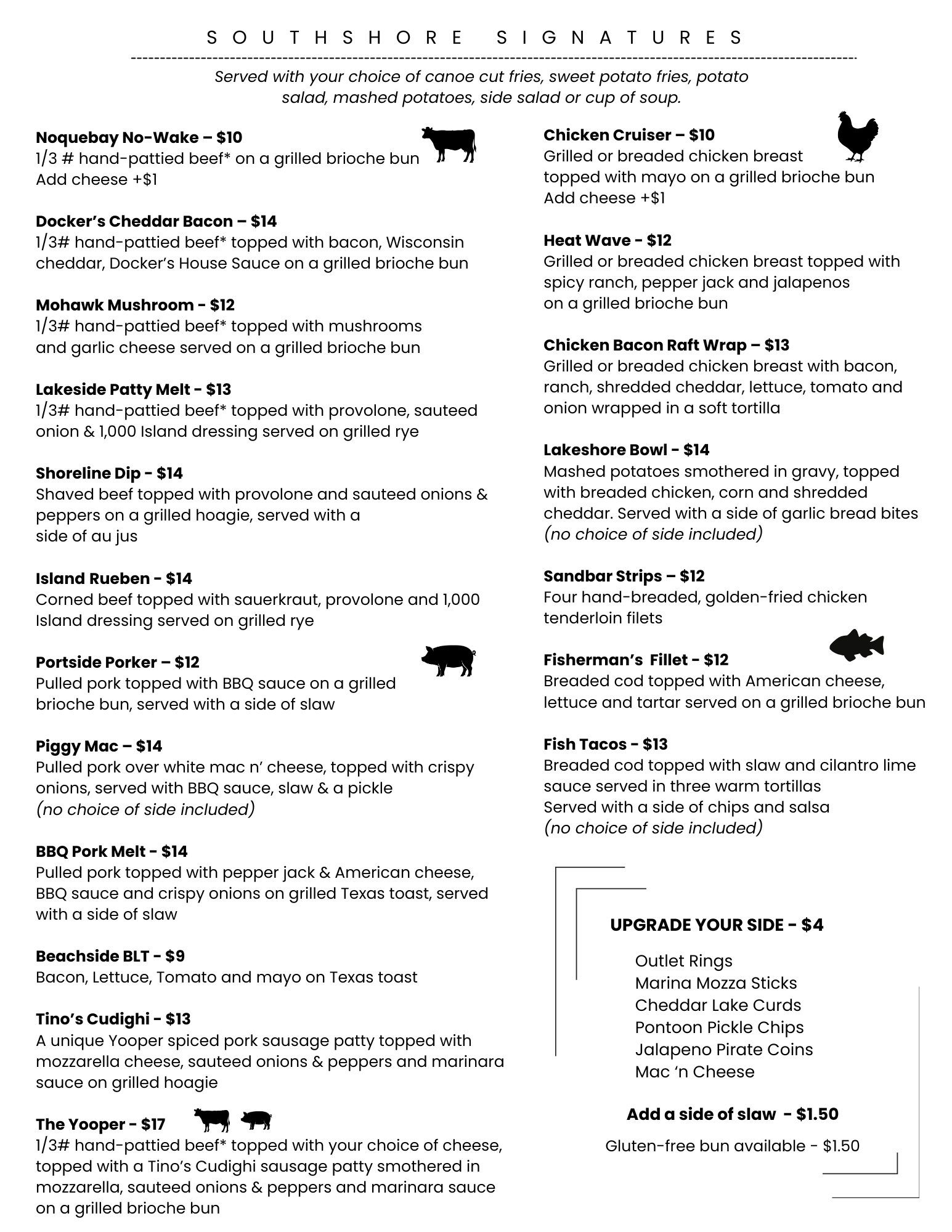 Menu for Dockers at Noquebay Resort