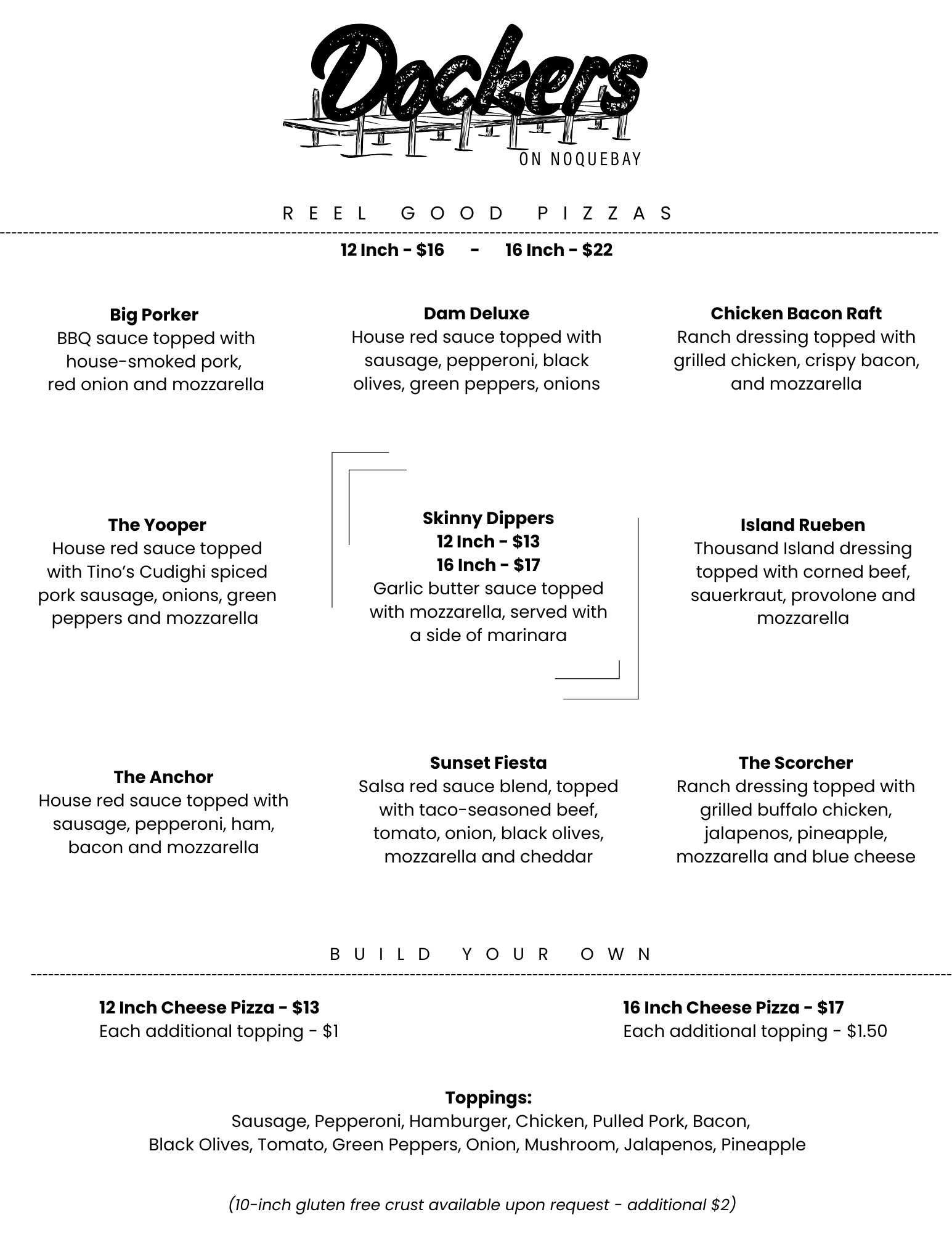 Menu for Dockers at Noquebay Resort