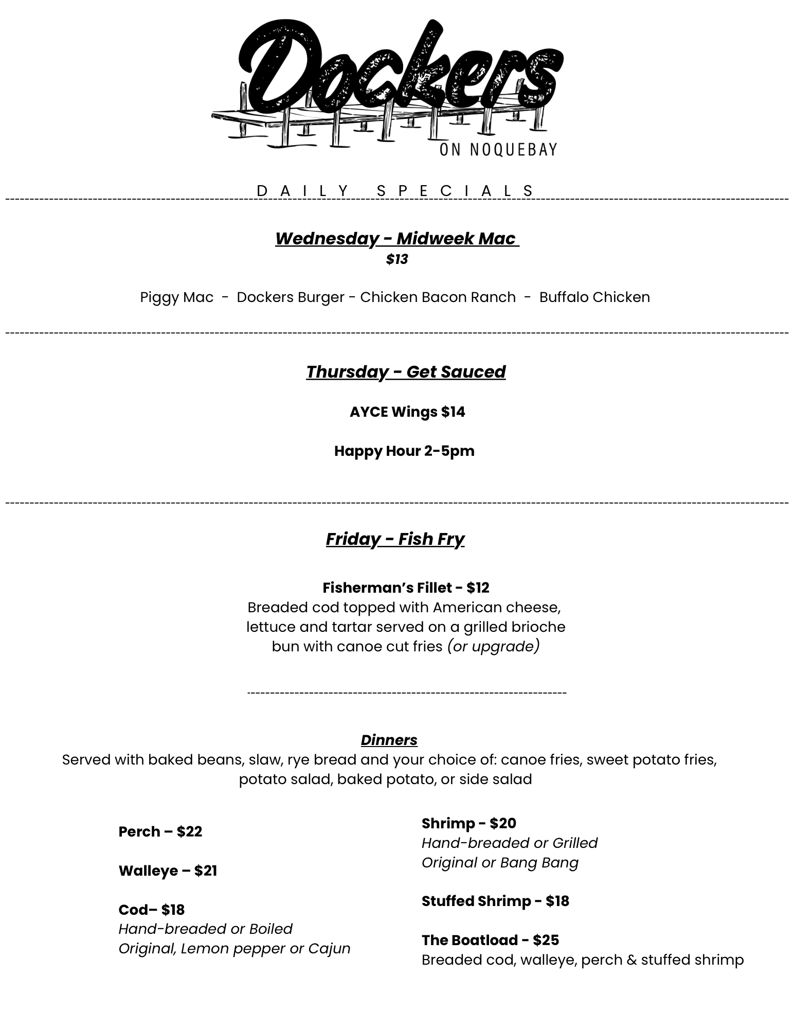 Dockers on the Bay - Daily Specials Menu - 2
