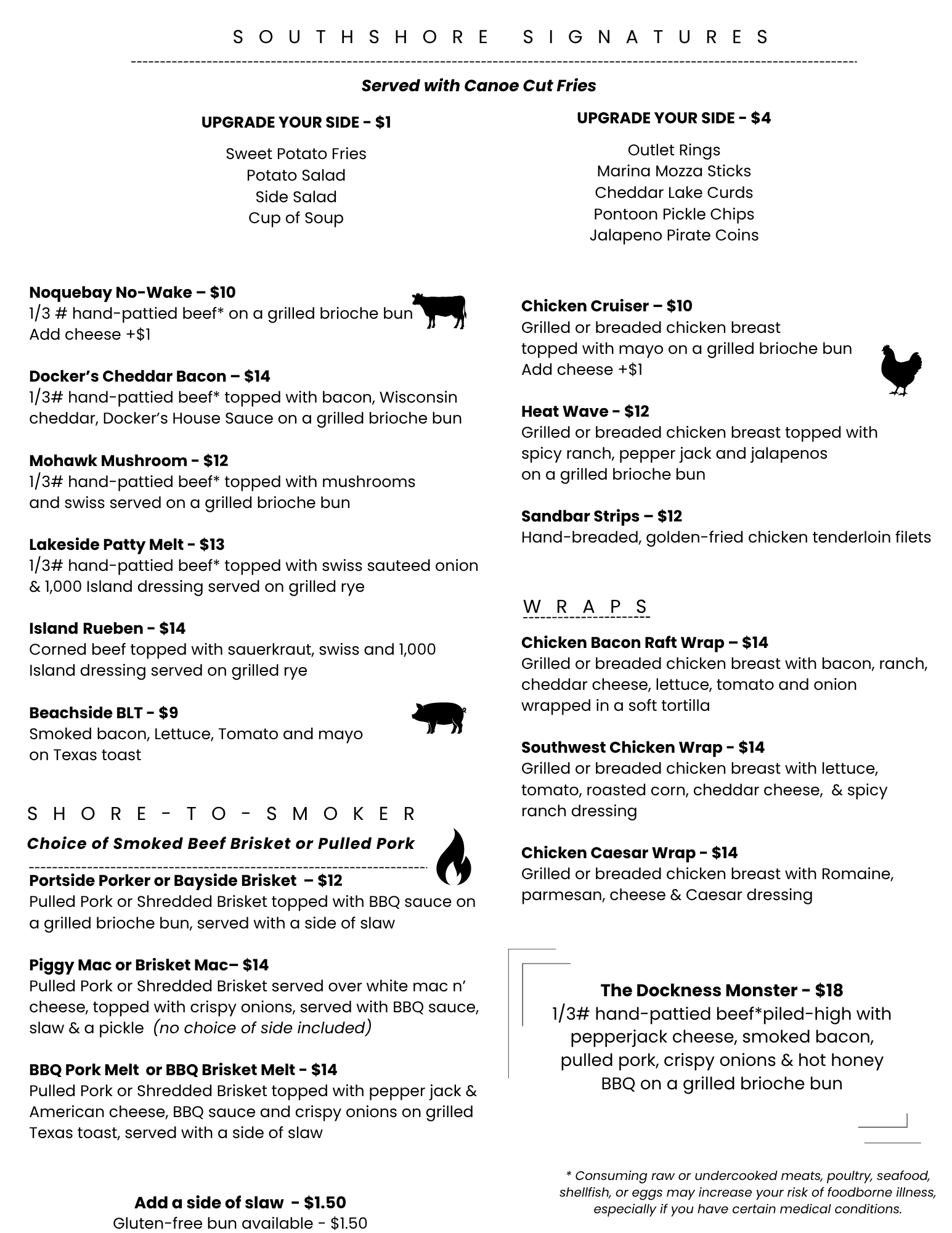 Signature on Southshore menu at Dockers at Noquebay